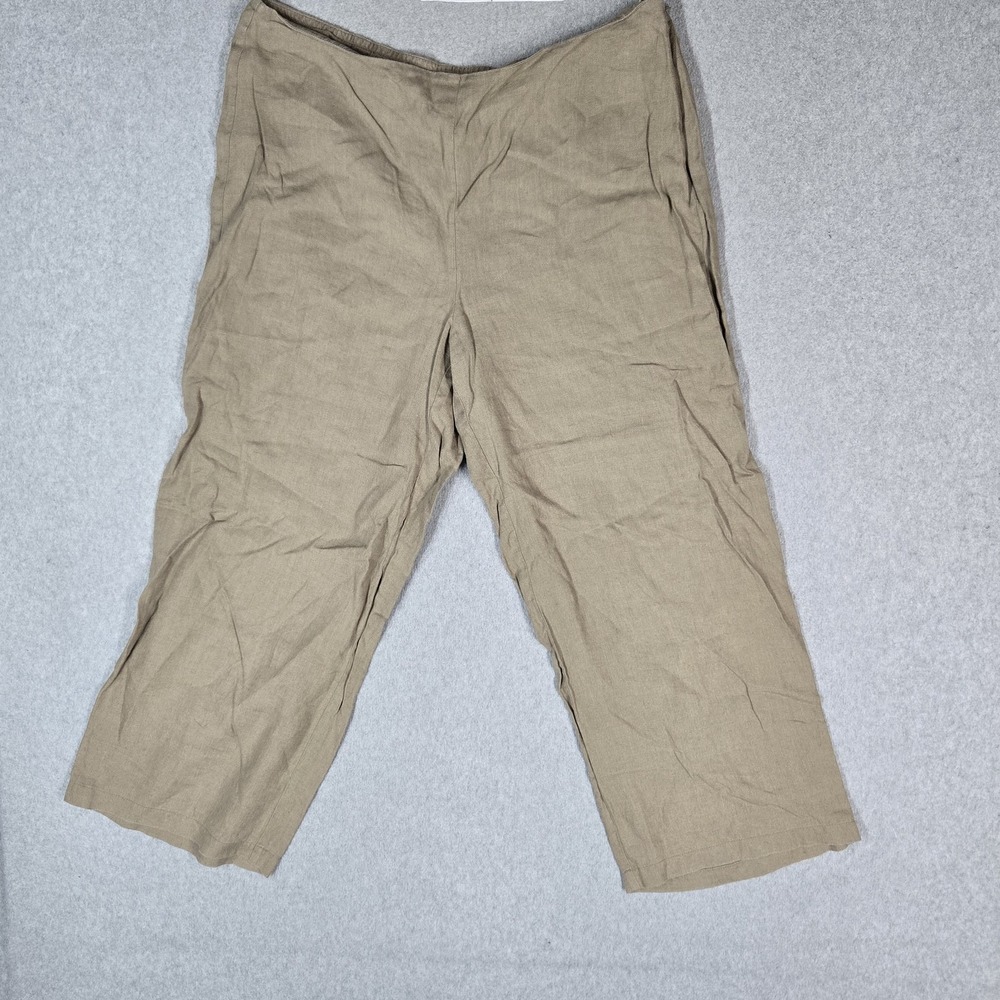 Eileen Fisher Women Pants PETITE LARGE (PL) Beige Linen Cropped Wide-Leg Relaxed